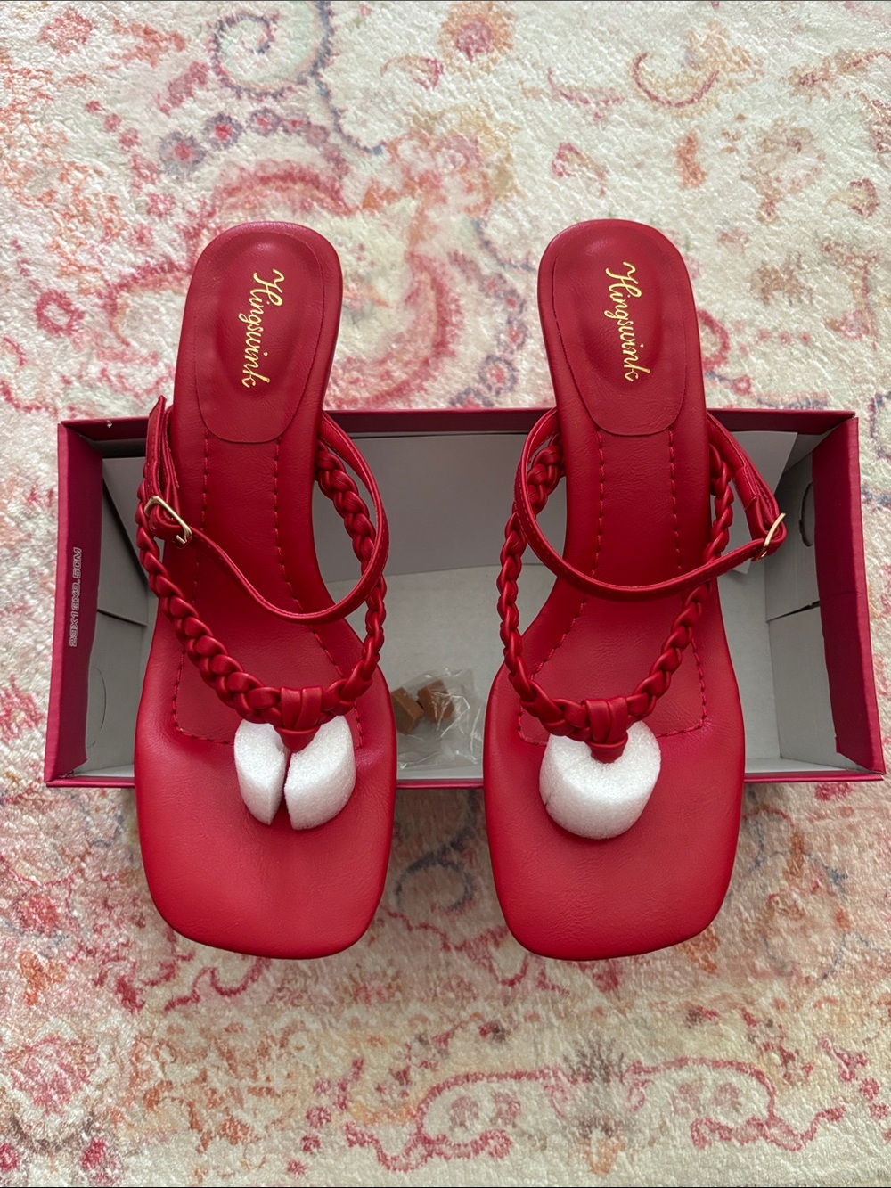 Red Braided Thong Heel Sandal - Women's Fashion Mule